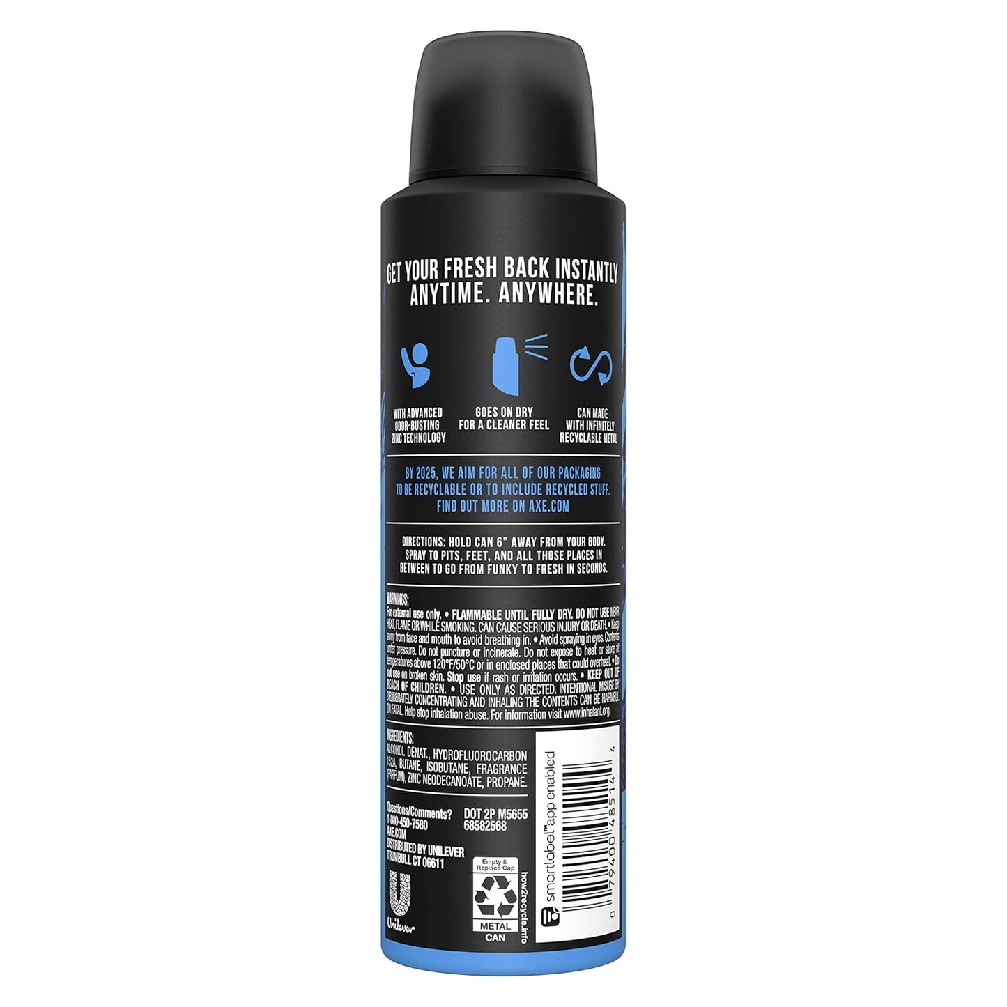 AXE Apollo Deodorant Spray 48 Hour Odor Protection Fresh Sage and Cedarwood Deodorant without Aluminum and without Residue, 4 Ounce (Pack of 4)
