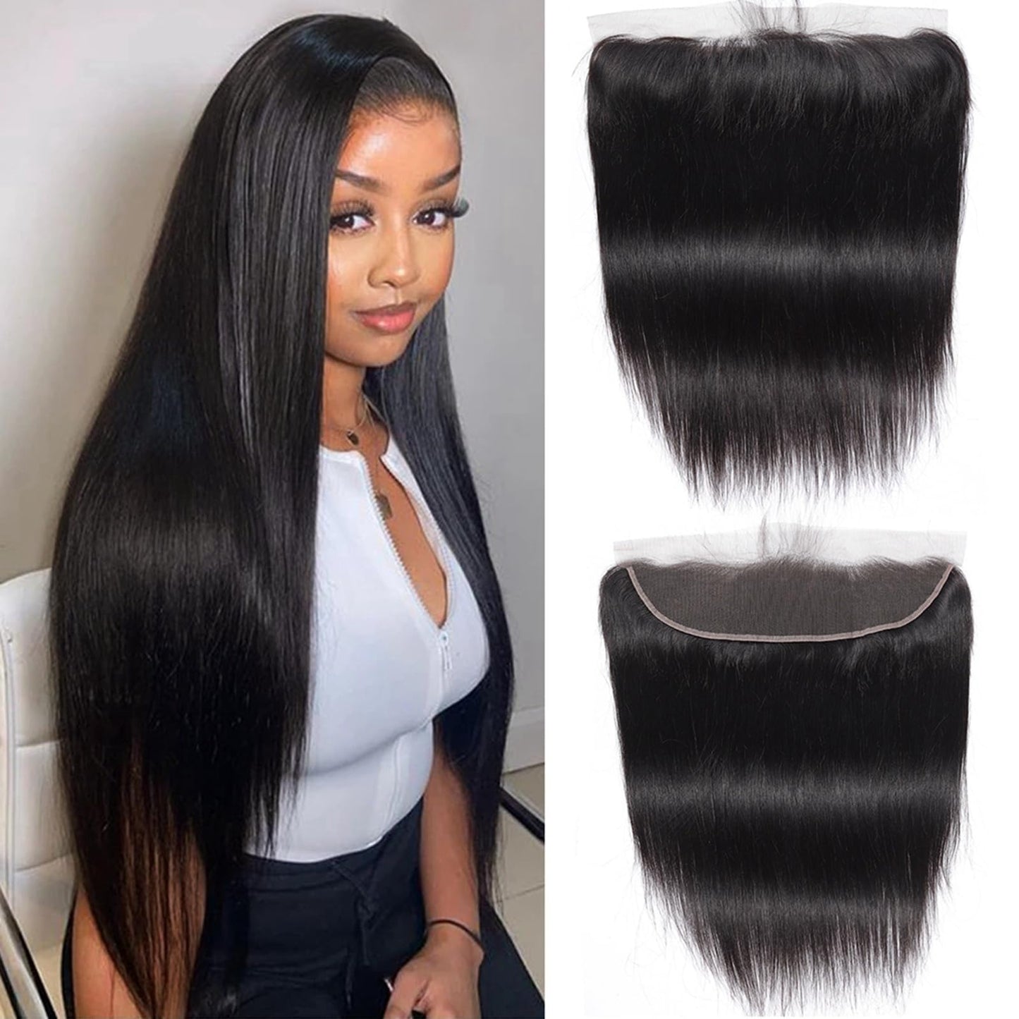 Sexycat Straight Human Hair 13x4 Lace Lace Frontal 180% Density Unprocessed Brazilian Straight Remy Virgin Hair Ear to Ear HD Lace Frontal Closure Natural Color 20 Inch