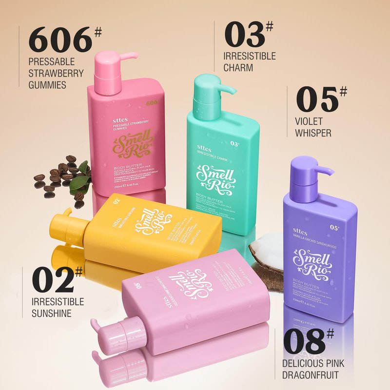 Sttes Smell Rio Body Butter 08# (Delicious Pink Dragonfruit) – 250ml Whipped Body Cream with Pink Dragonfruit, Jasmine & Hibiscus Scent, Jojoba & Coconut Oil, Caffeine