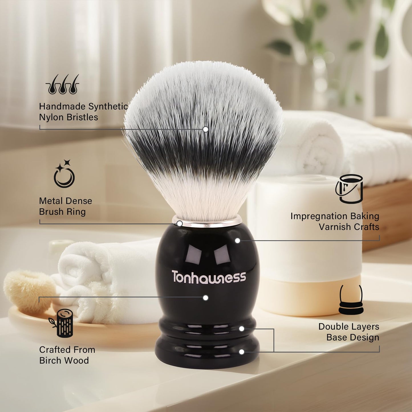 Tonhawness Shaving Brush Kit for Men, 4 in 1 Shaving Brushes Set Includes Nylon Bristle Shave Brush, Shaving Bowl & Stand and Shaving Soap Kit for Men’s Shave Gift