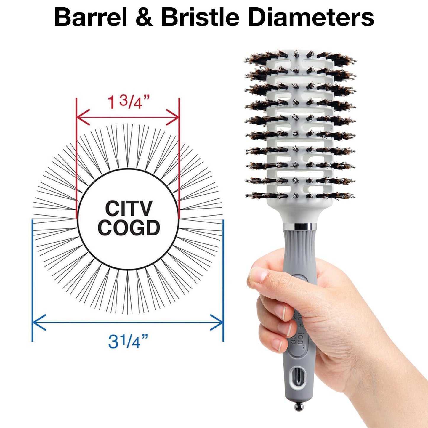 Olivia Garden Ceramic + Ion Turbo Vent Combo Hair Brush (ionic & 100% boar bristles)