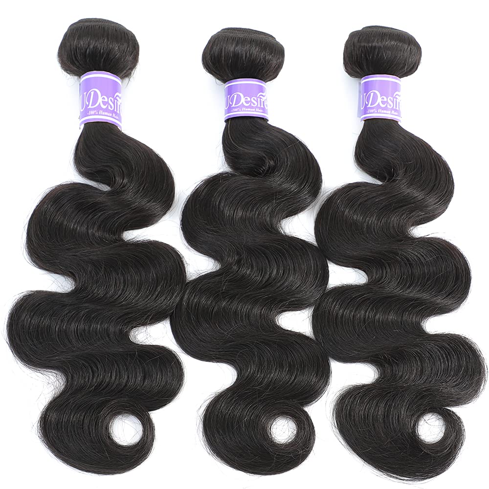 UDesire 12A Brazilian Body Wave Bundles (18 20 20 Inch) Human Hair 3 Bundles Unprocessed 100% Virgin Body Wave Human Hair Weave Bundles Natural Black