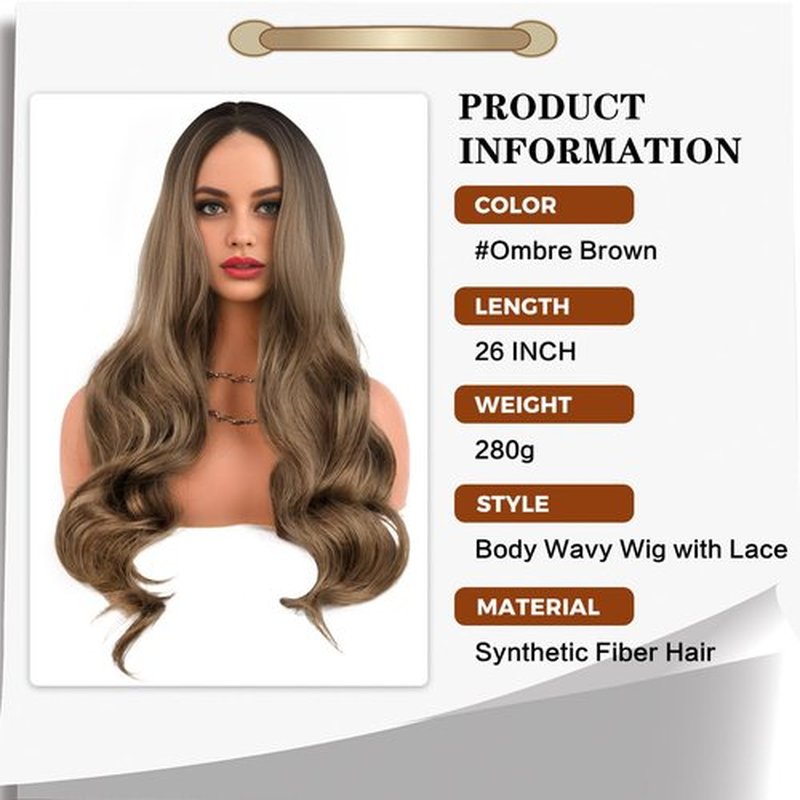 TOZIKA Long Brown Wigs for Women 26 inch Body Wave Wig Curly Middle Part Wigs Upgraded Protein Fiber Natural Looking Hair Replacement Wig Cosplay Costume Halloween Wig