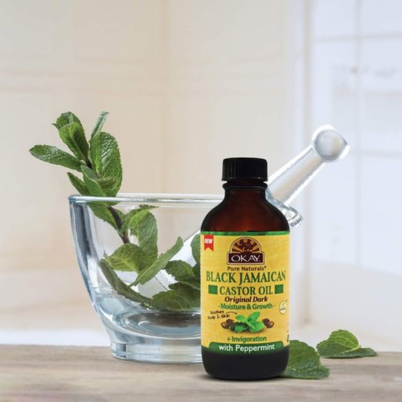 Okay Black Jamaican Castor Oil Original Dark with Peppermint 4oz / 118ml (Pack of 2)