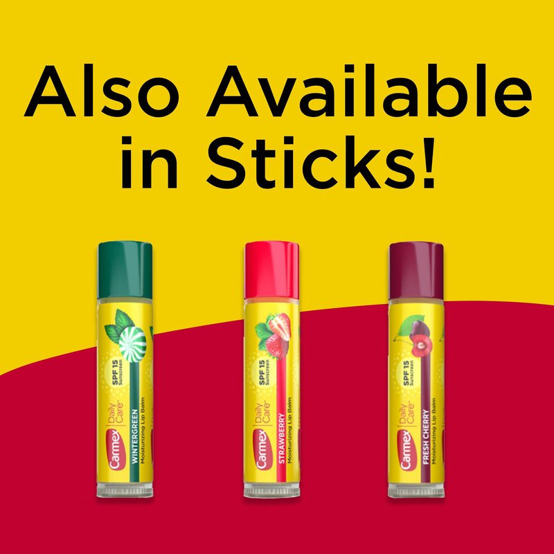 Carmex Daily Care Moisturizing Lip Balm Tubes with SPF, Fresh Cherry, Strawberry and Wintergreen Lip Balm Pack, 0.35 OZ - (5 Packs of 3)