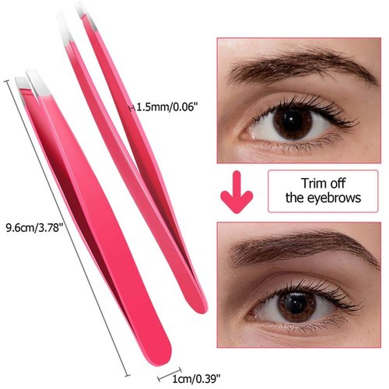 12 Pieces Eyebrow Tweezers Stainless Steel Slant Tip Tweezers Facial Hair Eyebrow Precision Tweezers for Men and Women (Rose Red)