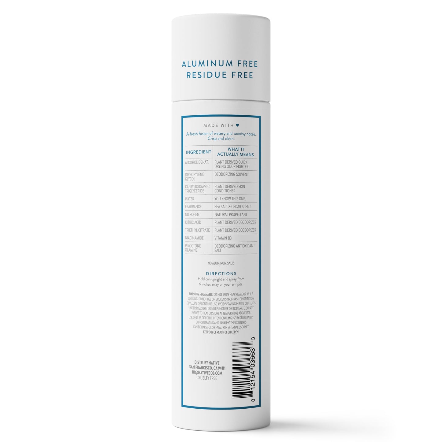 Native Deodorant & Body Spray, Sea Salt & Cedar, 72-Hour Odor Protection for Underarms & Body, Aluminum Free, Quick Drying, 3.5 oz