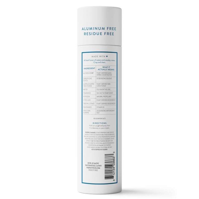 Native Deodorant & Body Spray, Sea Salt & Cedar, 72-Hour Odor Protection for Underarms & Body, Aluminum Free, Quick Drying, 3.5 oz