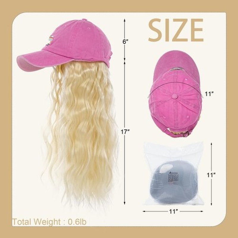 SUNBORRY Wig Hats with Long Hair Attached for Women, Baseball Cap with Curly Hair