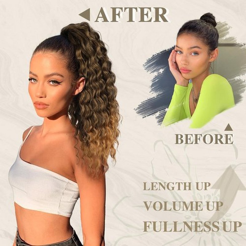 AISI BEAUTY Curly Drawstring Ponytail Extensions for Women 20 inch Long Curly Ponytail Clip in Ponytail Natural Synthetic Ponytail for Daily Use(ZZT1B/27)