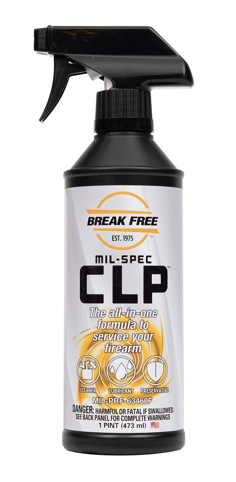 Break Free CLP Cleaner Lubricant and Preservative Gun Cleaner, CLP-5, Spray Bottle, Synthetic Handgun Lube, 1 Pint
