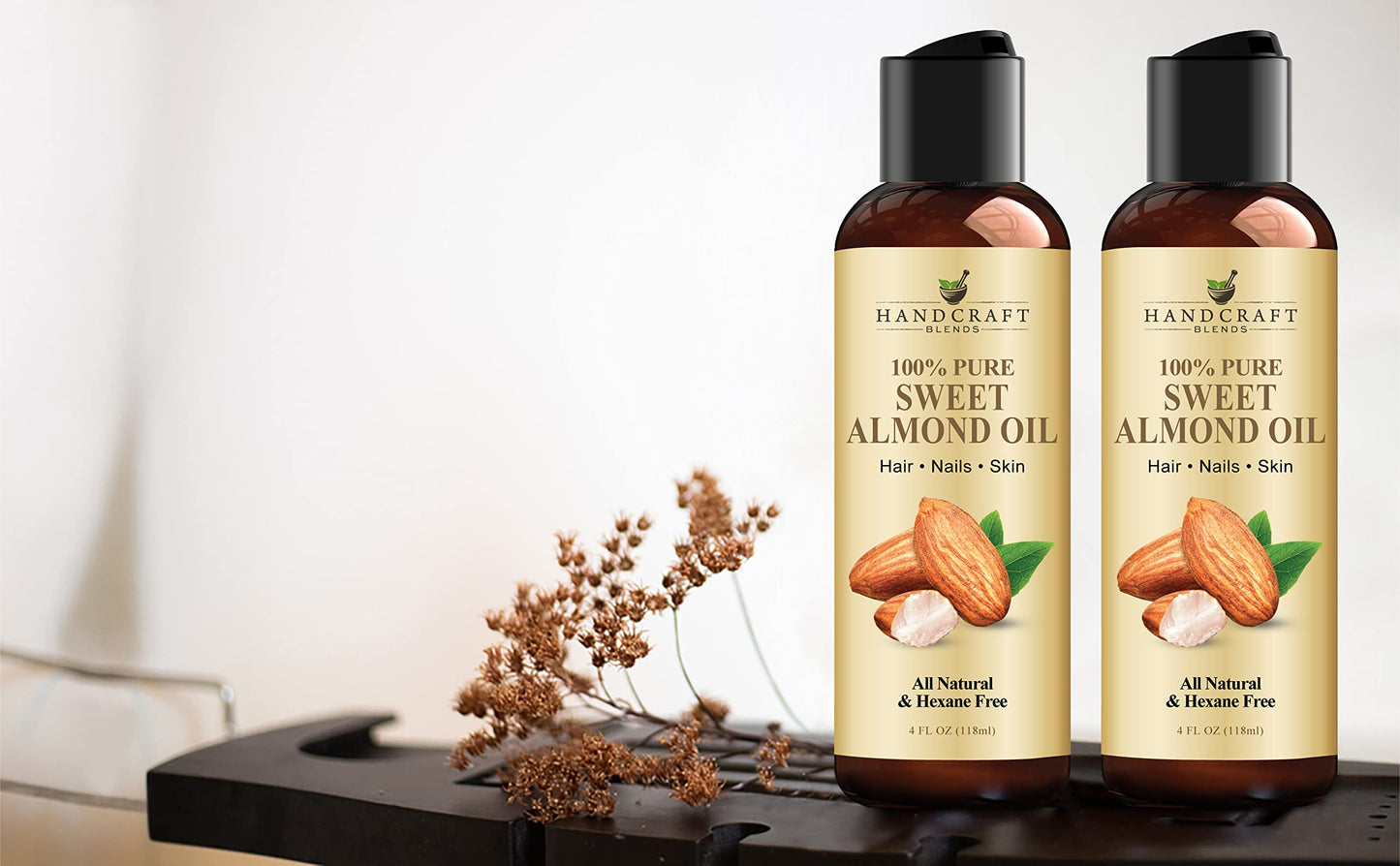 Handcraft Blends Sweet Almond Oil - 4 Fl Oz - 100% Pure and Natural - Premium Grade Carrier Oil for Skin and Hair - Hair and Body - Massage - Hexane-Free