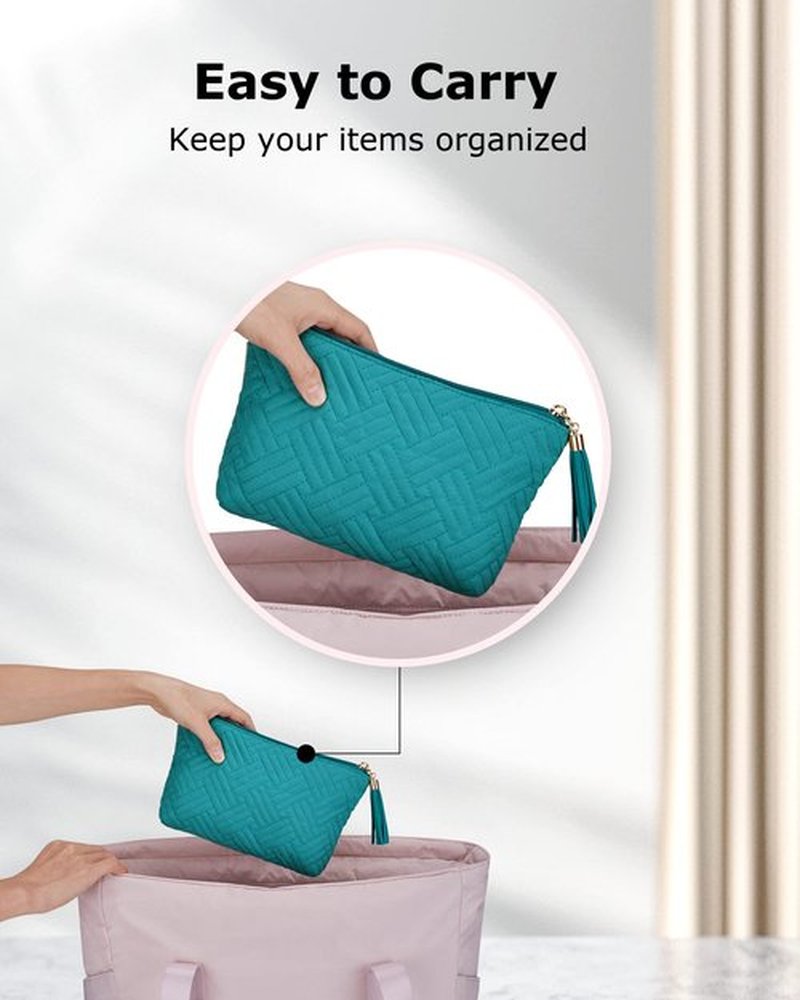 BAGSMART Small Cosmetic Bag, Elegant Roomy Makeup Bags,Travel Waterproof Toiletry Bag Accessories Organizer Gifts (Teal-1 pcs)