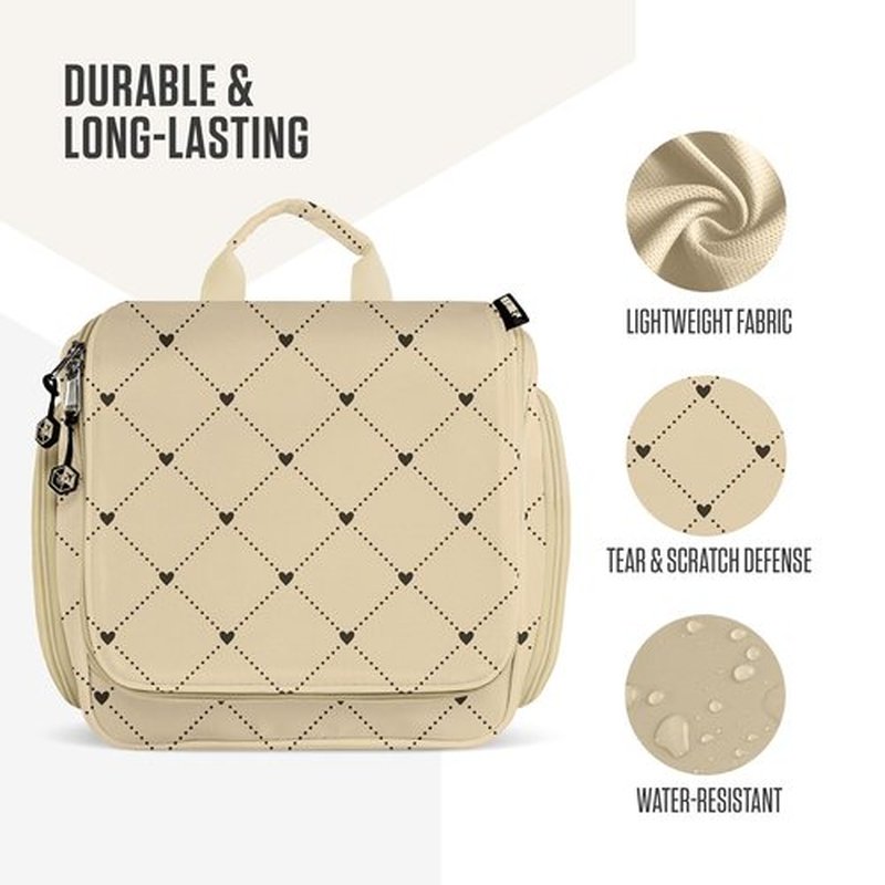 VENTURE 4TH Hanging Travel Toiletry Bag for Women & Men - Travel Organizer with Expandable Compartments & Removable Clear Pouch for Toiletries (Beige Diamonds)