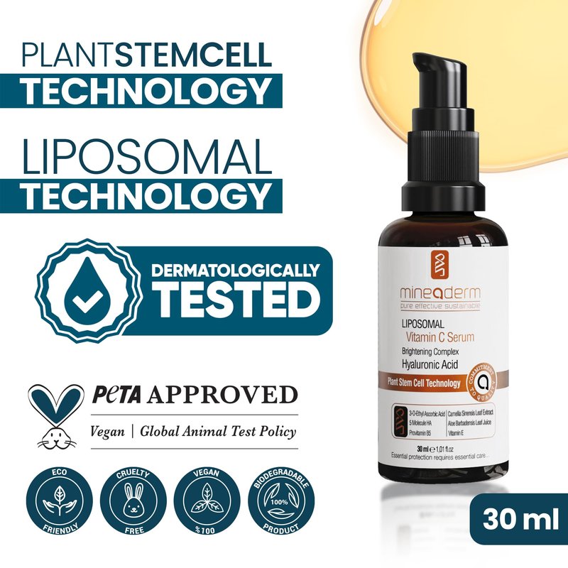 Mineaderm Liposomal Vitamin C Serum with Hyaluronic Acid, Green Tea, Aloe Vera & Vitamin E, Hydrating Facial Serum for Even-Looking Skin, 1 fl oz