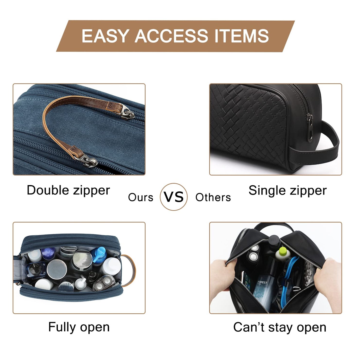 BAGSMART Toiletry Bag for Men, Canvas Travel Toiletry Organizer Dopp Kit Water-resistant Shaving Bag for Toiletries Accessories,Navy Blue-Medium