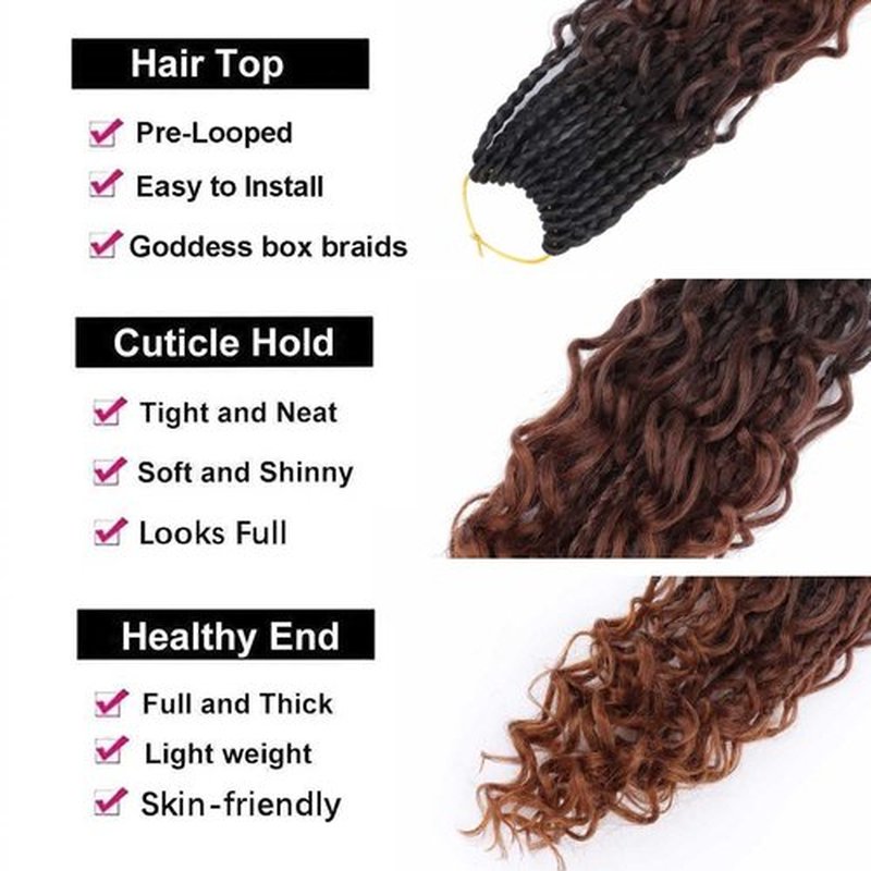 8 Packs Goddess Box Braids Crochet Hair Crochet Box Braids with Curly Ends Boho Bohemian Box Braid Hair (1B/33/30, 12 inch 8 pack)