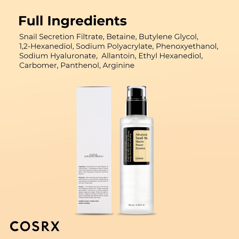 COSRX Snail Mucin 96% Repairing Serum, Hydrating Serum for Face with Snail Secretion Filtrate for Dull Skin & Fine Lines, 100ml, Korean Skin Care