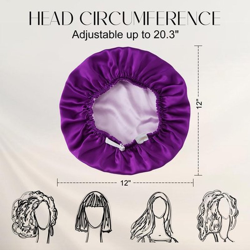 ZIMASILK 100% Mulberry Silk Bonnet for Sleeping Women Long Hair Double Layer Silk Hair Wrap with Adjustable Band Natural Silk Bonnet for Hair Care Stay On Head (1Pc, Purple)