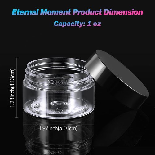 50 Pack 1 OZ Plastic Jars Round Clear Cosmetic Container Jars with Lids, Eternal Moment Plastic Slime Jars for Lotion, Cream, Ointments, Makeup, Eye shadow, Rhinestone, Samples, Pot, Travel Storage