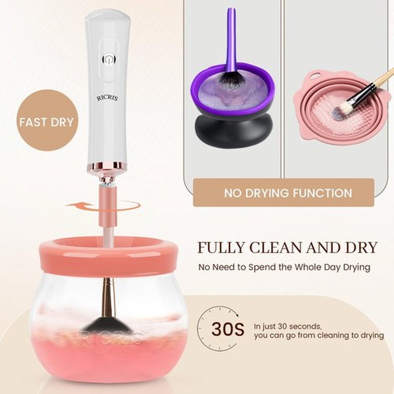 RICRIS Electric Makeup Brush Cleaner Machine - Ultra Fast USB Make Up Brush Washer and Dryer - Automatic Cosmetic Brush Cleanser Tool Clean and Dry in Seconds for Beauty Women, Girls