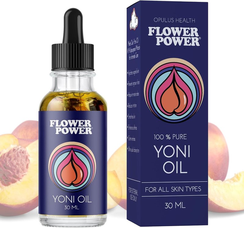 Flower Power Yoni Oil for Vaginal Moisture Support, Nourishing Feminine Care for Vaginal Dryness & Comfort, Blend of Jojoba, Peach Blossom & Sweet Almond Oil for Hydration, Vegan - 30 ml