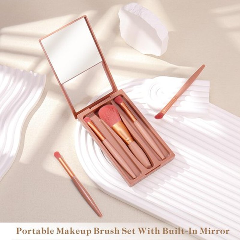 IRYCSSCE Travel Makeup Brush Set, travel make up brushes sets mini eye shadow kits small size eyeshadow case eyes makup brushed makeuo soft brushs basic cosmetic profesional tools (Bean Sand)
