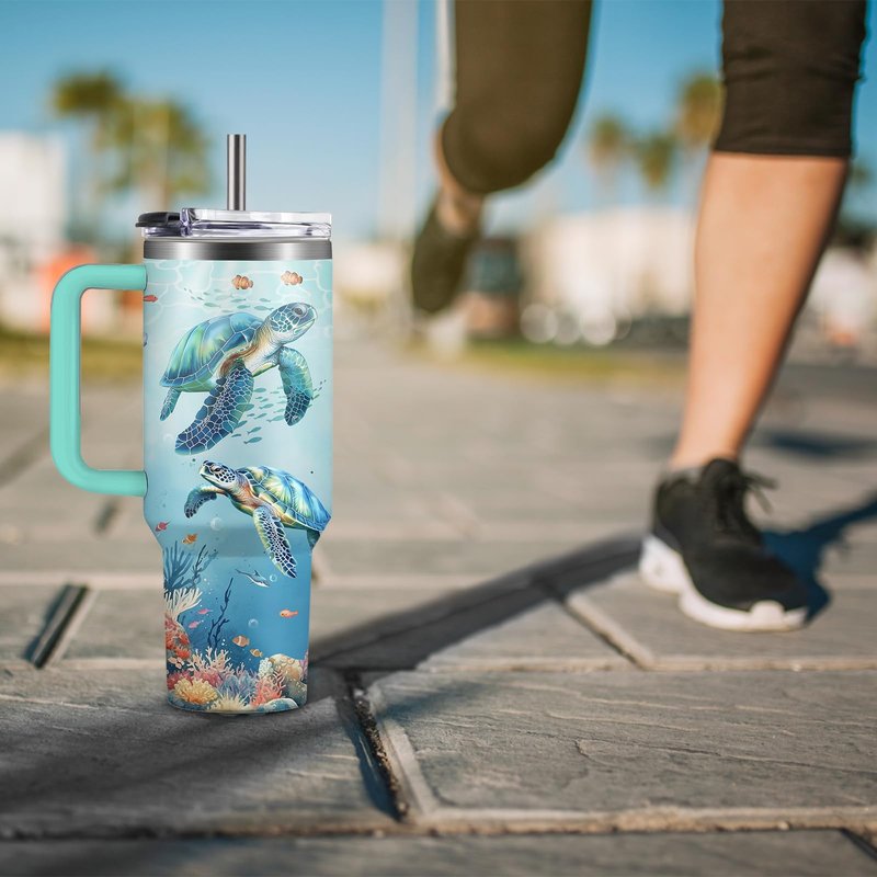 HYMONA Sea Turtle Tumbler Gift for Women - 40oz Ocean Themed Stainless Steel Water Bottle with Turtle & Marine Life Designs, Insulated Travel Cup for Beach Lovers & Marine Conservation Supporters