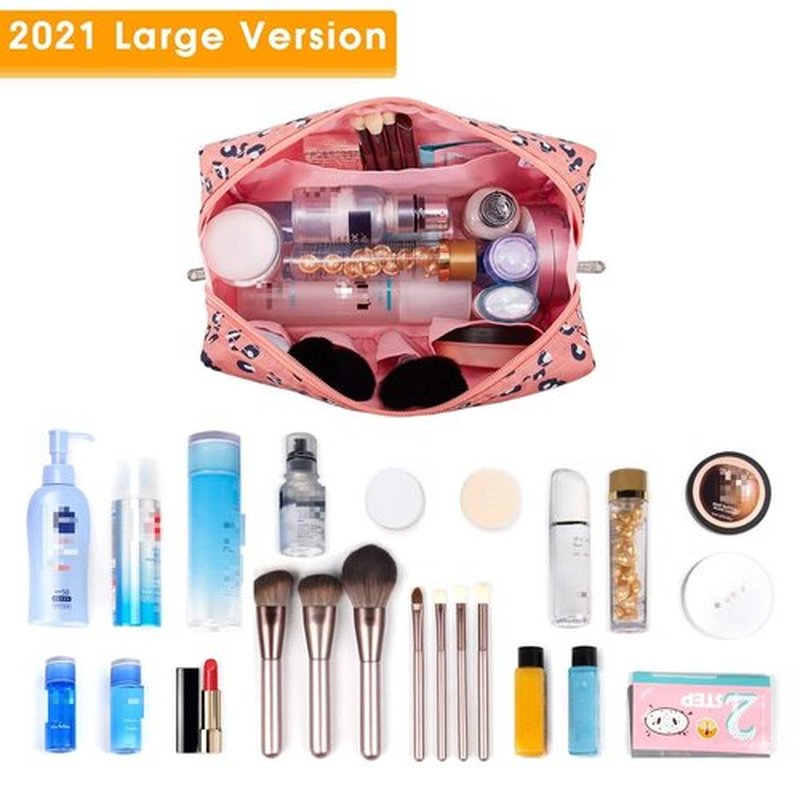 Large Makeup Bag Zipper Pouch Travel Cosmetic Organizer for Women (Large, Leopard)