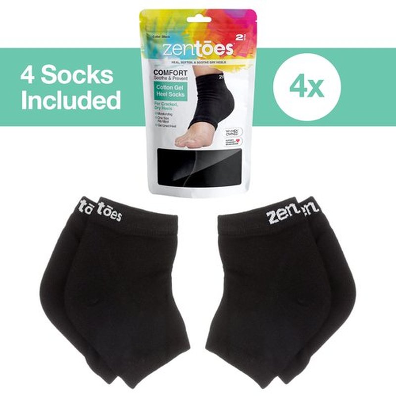 ZenToes Moisturizing Sleep Socks with Vitamin E, Olive Oil and Jojoba Seed Oil to Soften and Hydrate Dry Cracked Heels (Cotton Black, Regular)