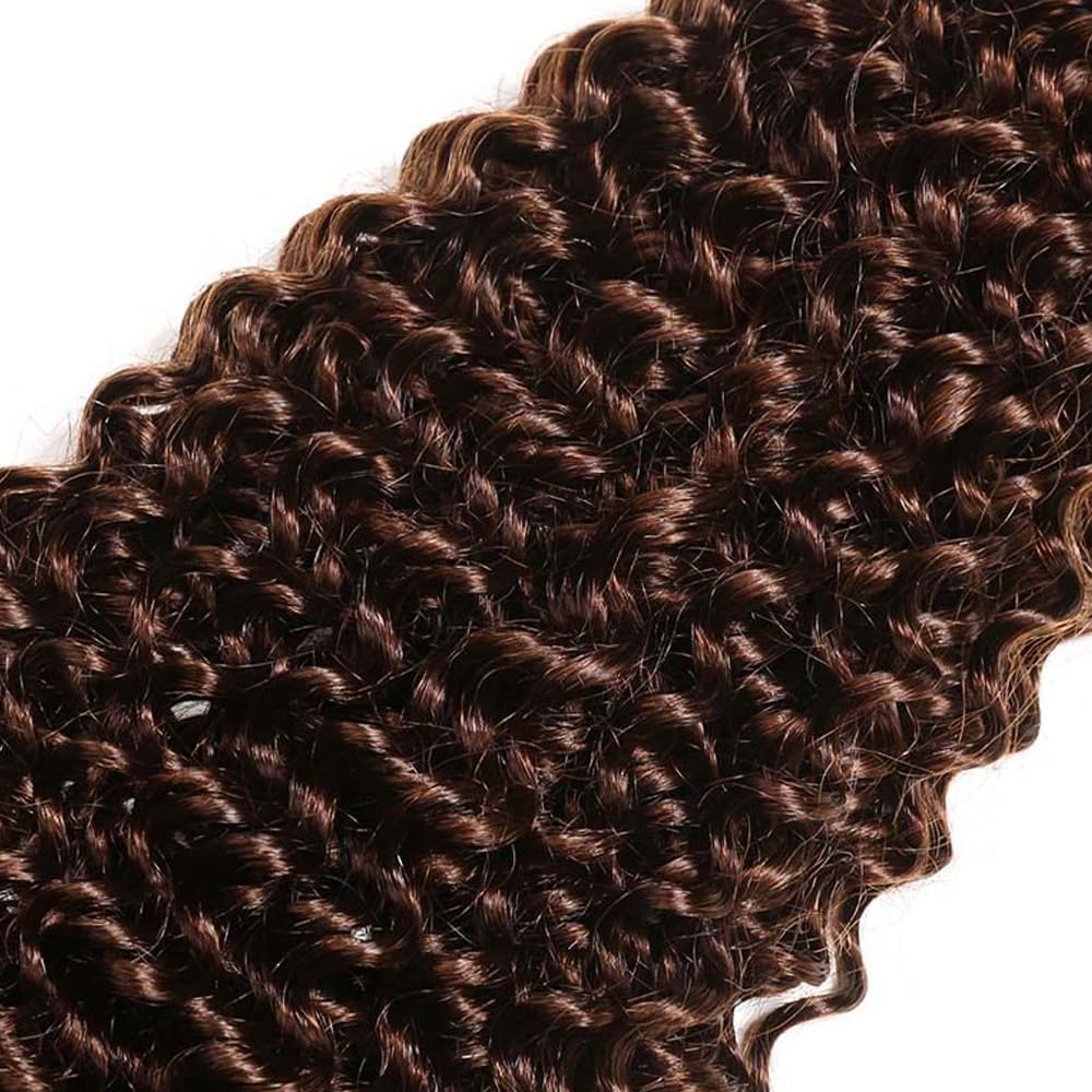 WuvuSnm #4 Chocolate Brown Human Hair Bundles Dark Brown Water Wave Bundles 12 12 12 inch 3 Bundles Brown Wet and Wavy Bundles for Women