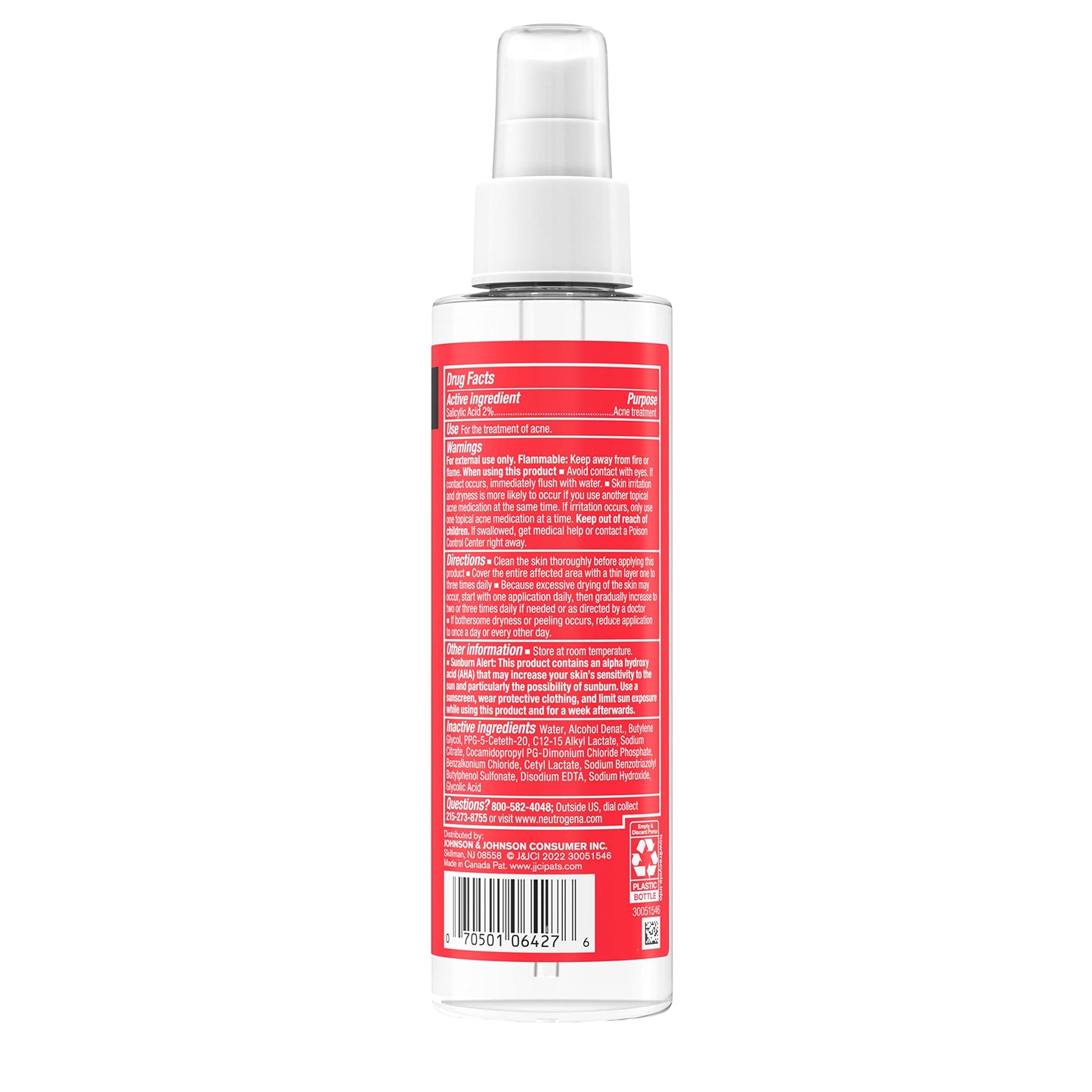 Neutrogena Stubborn Body Acne Spray With Salicylic Acid, Fragrance-Free Spray Acne Treatment to Clear & Help Prevent Acne, Ideal for Chest & Back Breakouts, 2% Salicylic Acid, 5.5 fl. oz