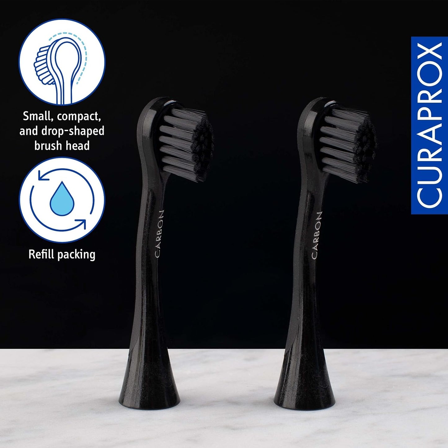 Curaprox Hydrosonic Replacement Brush Heads Duo – Black & White for Plaque Removal & Whitening, 2-Pack