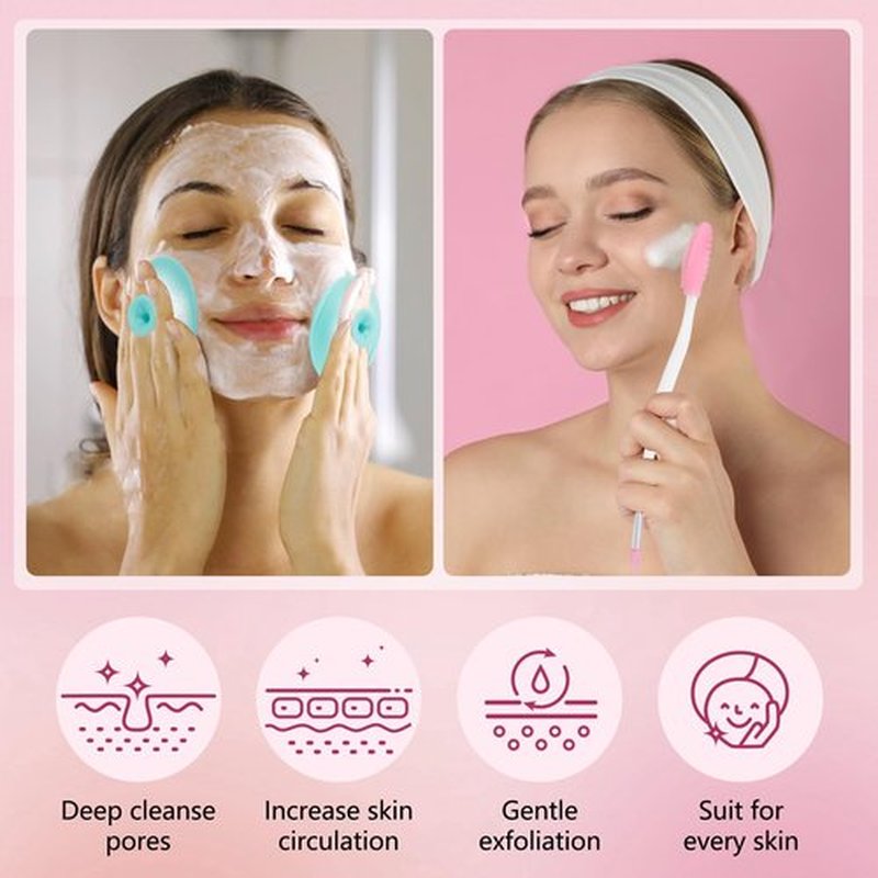 Silicone Face Scrubber, 2pcs Exfoliating Lip Brush, 1pcs Cleansing Brush,2pcs Face Mask Brush Exfoliator Blackhead Skin Care Tool
