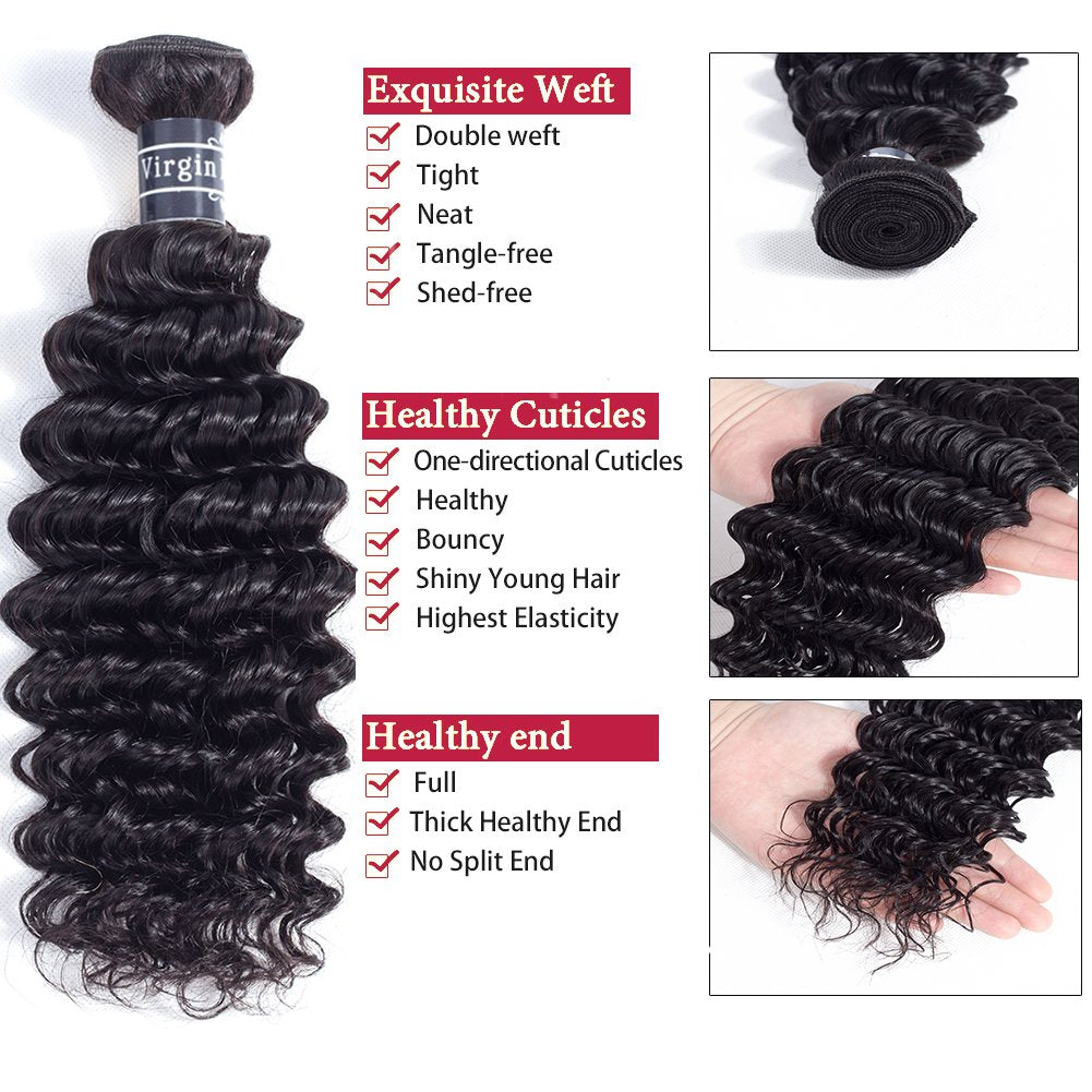 Amella Hair Brazilian Deep Wave Hair Bundles 22Inch 100% Unprocessed 1 Bundle Deep Wave Hair Weave Bundles Deep Curly Human Hair Bundles Natural Color