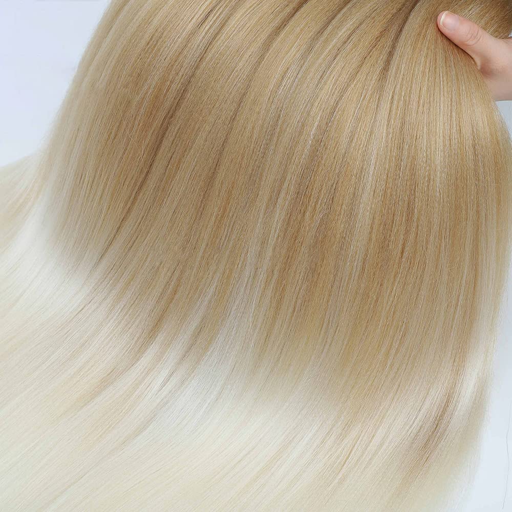 Pre Stretched Braiding Hair 26 Inch Two Tone Ombre Brown Blonde Braiding Hair 8 Packs Long Hair Extensions for Braiding Twist Braids Hot Water Setting Yaki Straight Synthetic Hair for Women