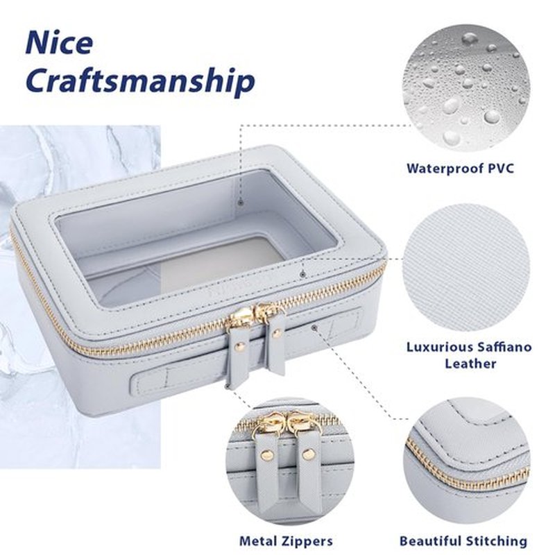 Aveniee Clear Makeup Bag for Women, Clear Cosmetic Bags Travel Toiletry Bag, Heavy Duty Makeup Organizer, Makeup Train Case with Clear Windows & Gold Zippers(Slate Blue)