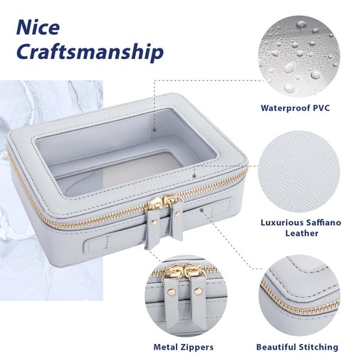 Aveniee Clear Makeup Bag for Women, Clear Cosmetic Bags Travel Toiletry Bag, Heavy Duty Makeup Organizer, Makeup Train Case with Clear Windows & Gold Zippers(Slate Blue)