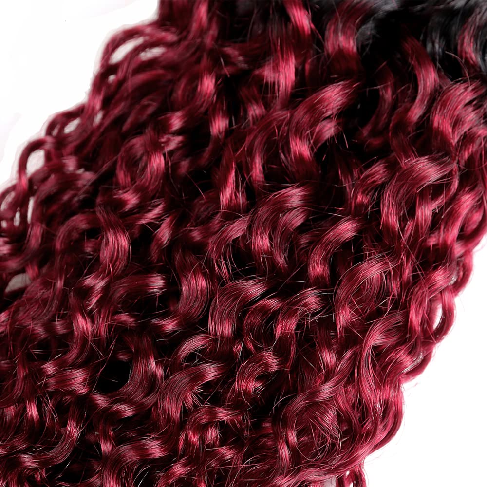 Red Bundles Human Hair Burgundy Kinky Curly Bundles Brazilian Virgin Remy Mixed With 3 Bundles 22 24 26 Inch 1B99J Curly Bundles Hair Extensions for Women 300g