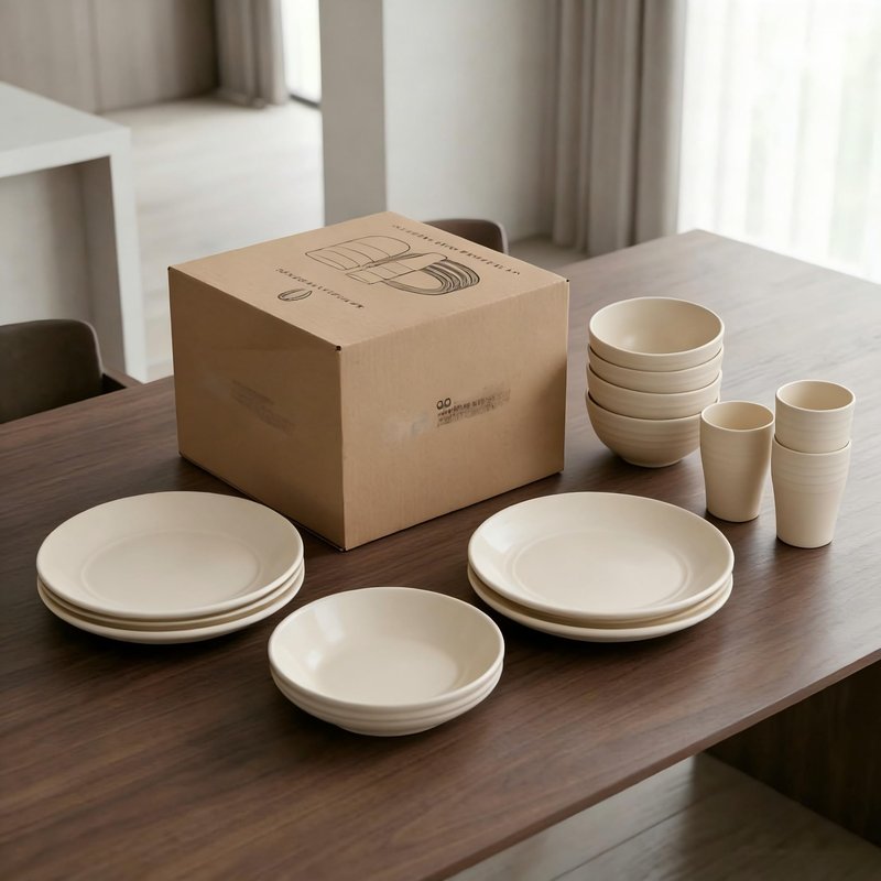 16 Pieces Plates and Bowls Sets for 4,Reusable Dishwasher Safe,Unbreakable Wheat Straw Dinnerware Sets of Dishes for Camping,Party,Outdoor Kitchen and RV Essentials(Beige)