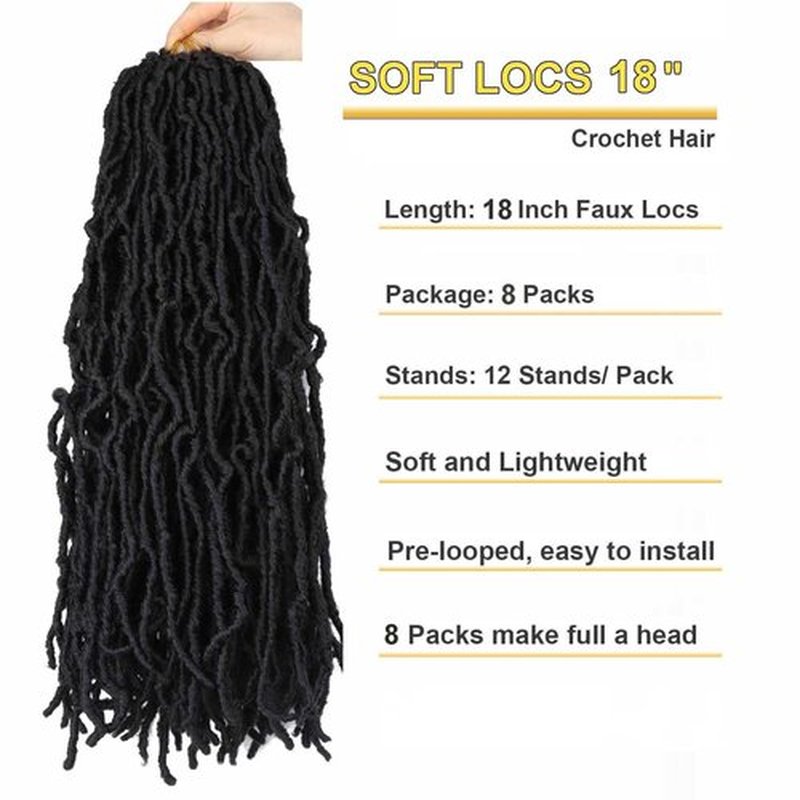 8 Packs Soft Locs 18 Inch Faux Locs Crochet Braids for Butterfly Locs Distressed Soft Locs Crochet Hair for Women (18 Inch(Pack of 8), 1B)