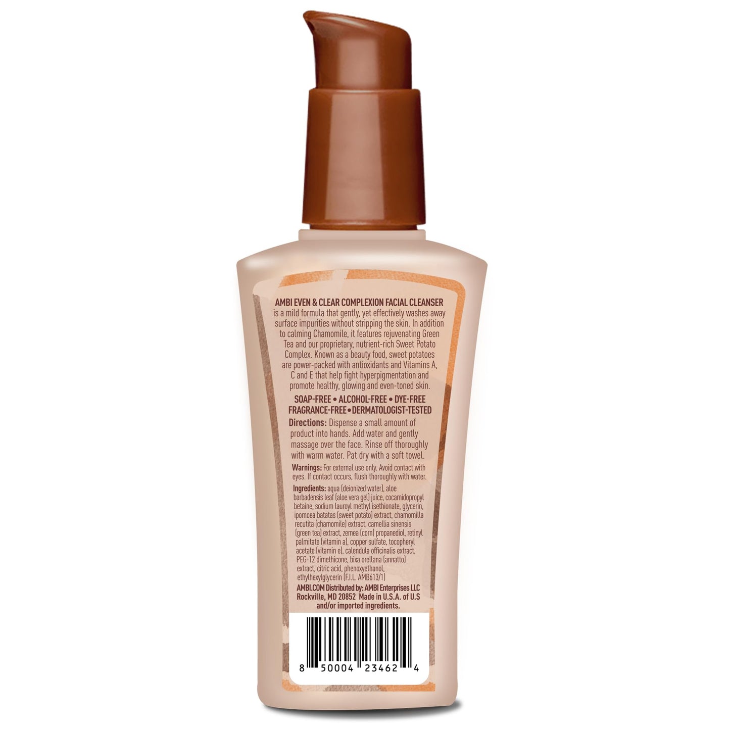 Ambi Even & Clear Complexion Facial Cleanser, For Men & Women, All Skin Types, Sweet Potato, Chamomile, Green Tea, Hydroquinone-free, Soap-free, Alcohol-free, Fragrance-free, Dye-free, 3.5 Fl Oz