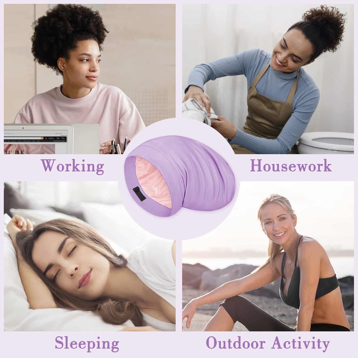 LULUSILK Mulberry Silk Bonnet for Sleeping Women, Real Silk Sleep Cap for Curly Hair and Braids, Pure Silk Head Wrap with Scrunchies, Lavender