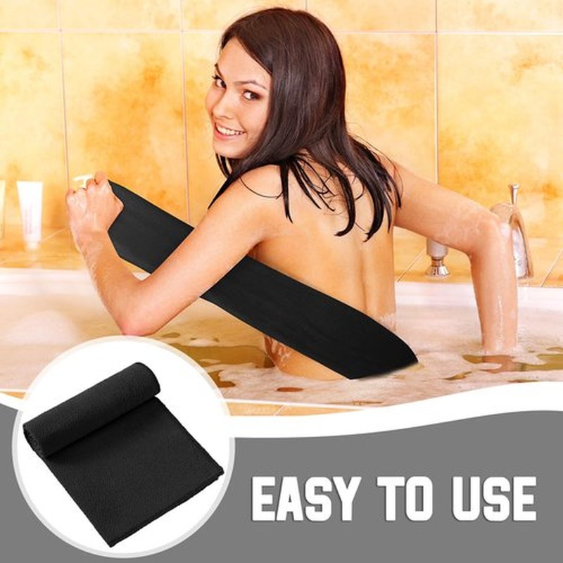 Tatuo 4 Pieces Korean Washcloth Exfoliating Long Korean Exfoliating Cloth Exfoliating Back Scrubber for Body Men Women Korean Bath Towel Japanese Exfoliating Washcloth Dead Skin Remover (Black)