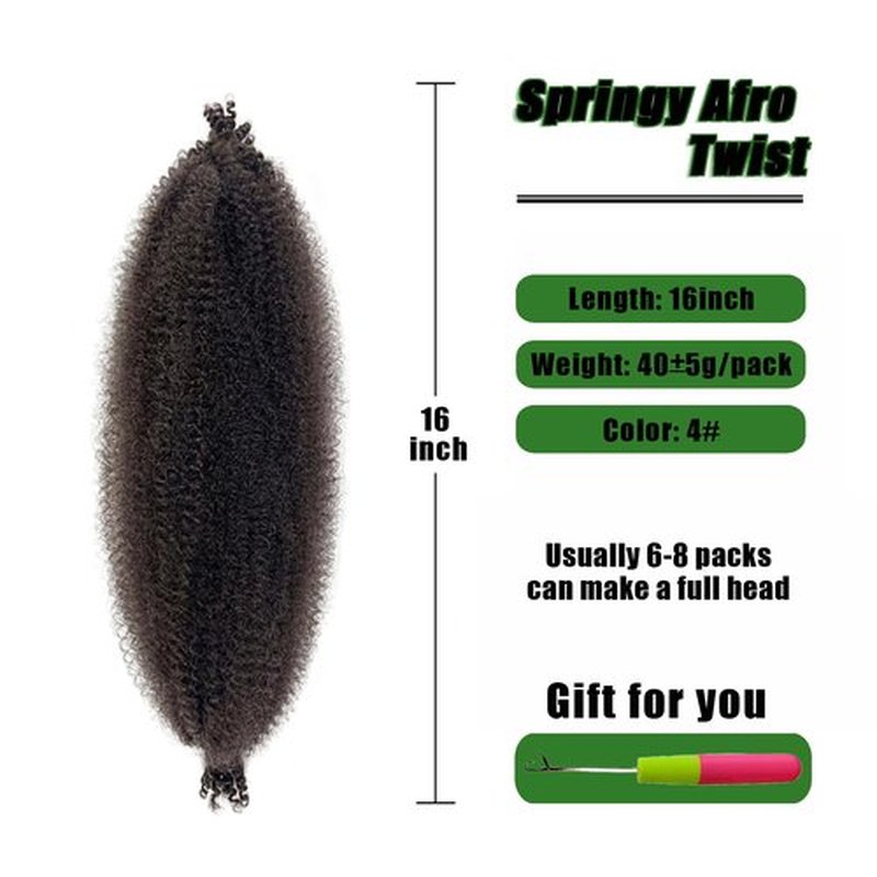 VCEOW Dark Brown Springy Afro Twist Hair 16 inch 6 packs 4# Pre-Separated Kinky Marley Twist Braiding Hair Pre-fluffed Synthetic Wrapping Hair for Distressed Faux Butterfly Locs Spring Twist
