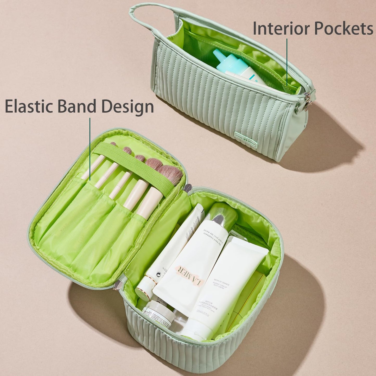 MIRASON Makeup Bag Set of 3 Cute Cosmetic Travel Toiletry Organizer Bag Pouch Set for Women PU Leather Waterproof Toiletry Bag 3 Piece Set, Green