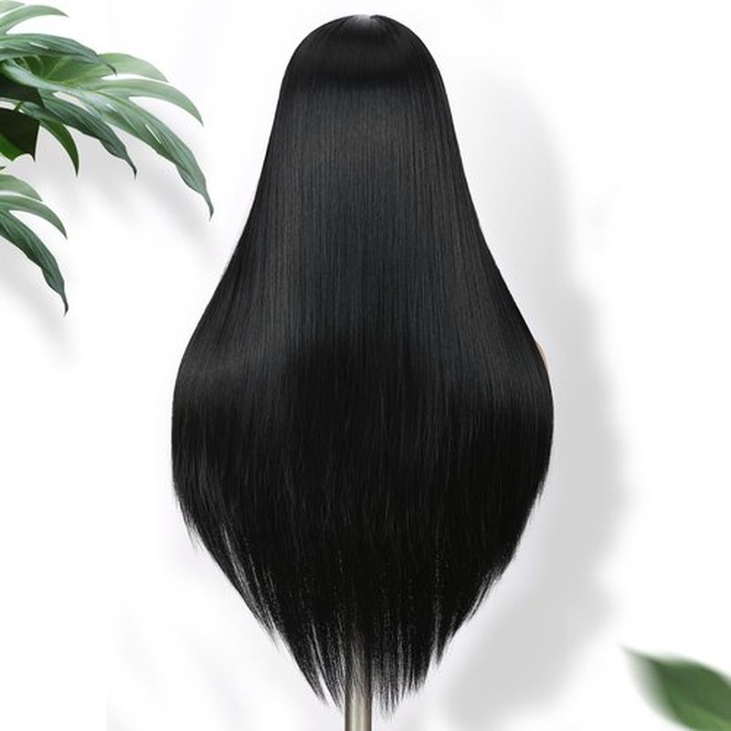 Fancy Hair Black Long Straight Wig Middle Part Synthetic Straight Hair Wig Natural Style Full Wig for Women Daily Party Use 26 Inches