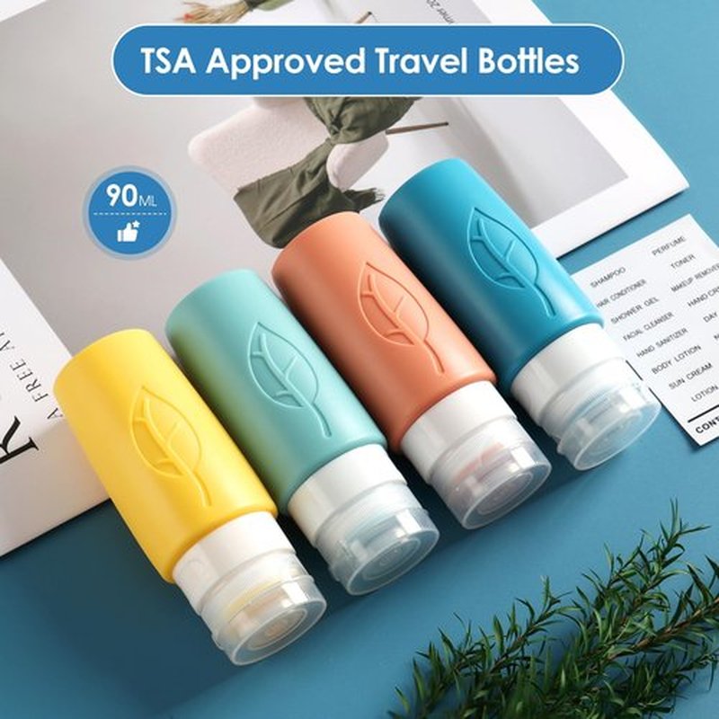 Vipop 4 Pack Travel Bottles for Toiletries,TSA Approved Silicone Travel size Toiletries,Leak Proof Travel Containers for Toiletries,Travel Bottles for Shampoo Conditioner Lotion (Leaf)