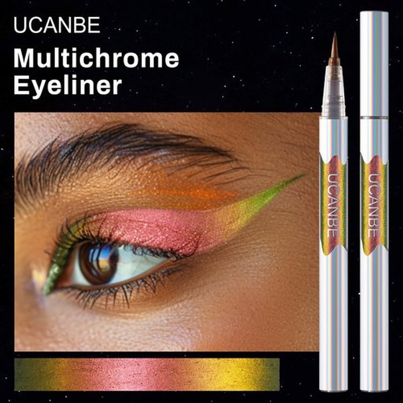 UCANBE Chameleon Liquid Eyeliner - Gold Pink Purple, Multi-Chrome Metallic Shift Eyeliner, Waterproof Glitter Eyeliner with Soft Fine Tip for Multi-Dimensional Eye Looks