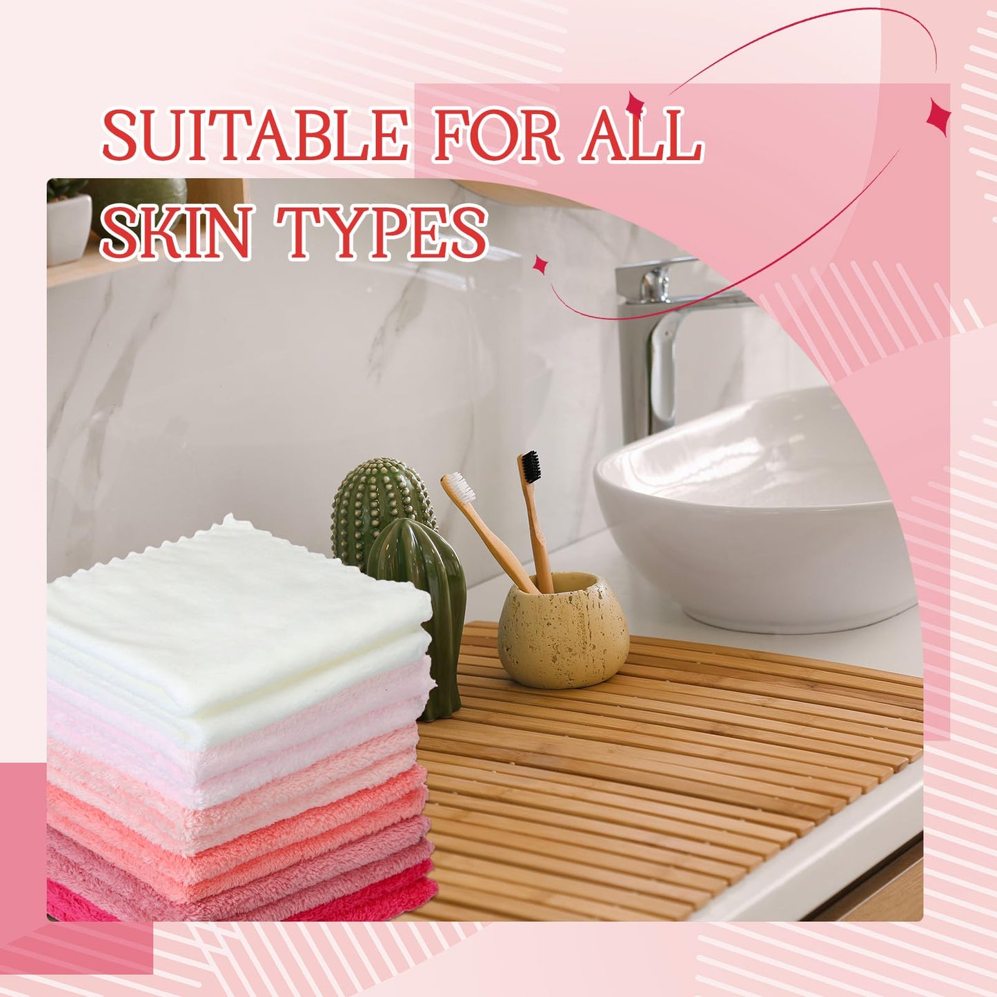 Syhood 12 Pack Face Towels 12 x 12 in Makeup Remover Cloths Reusable Soft Coral Velvet Microfiber Washcloths Highly Absorbent Quick Drying Wash Cloth for Bath, Spa, Facial(Pink Series)